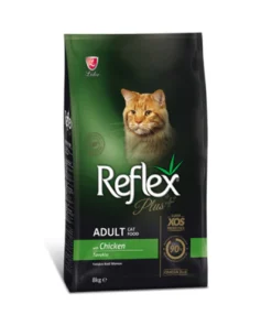 Reflex Plus Adult Cat Food Chicken Flavor – Front View (1.5kg & 15kg Pack)