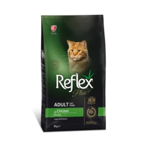 Reflex Plus Adult Cat Food Chicken Flavor – Front View (1.5kg & 15kg Pack)